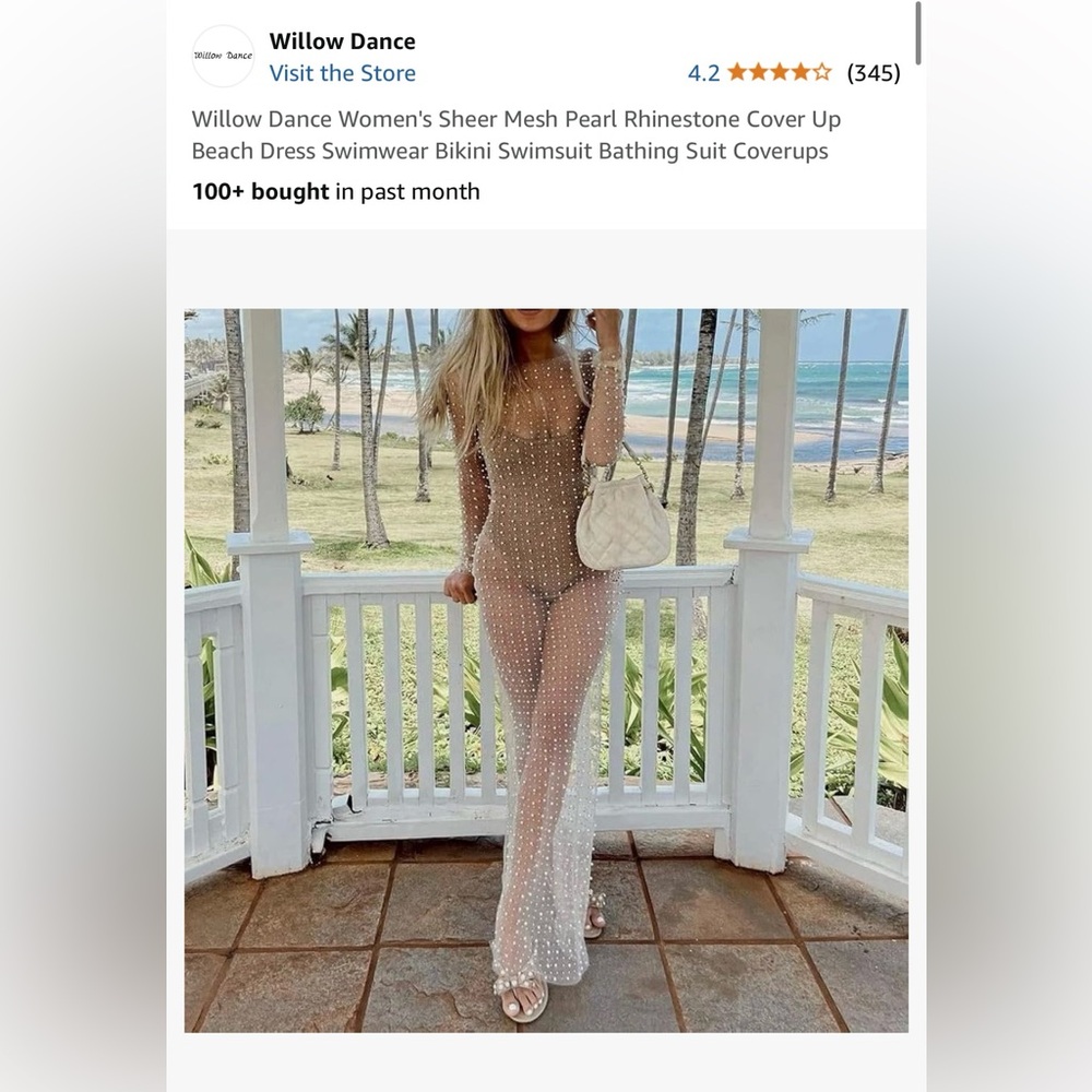 Women Sheer Mesh Pearl Rhinestone Cover Up Dress or swimsuit cover up.